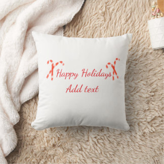 happy holidays red white christmas candy cane name throw pillow