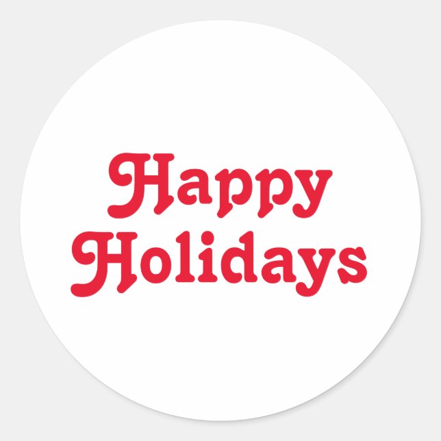 "Happy Holidays" red white Christmas Holiday Classic Round Sticker (Front)