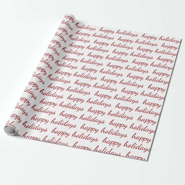 Happy Holidays Red White Christmas Holiday Wrapping Paper (Unrolled)