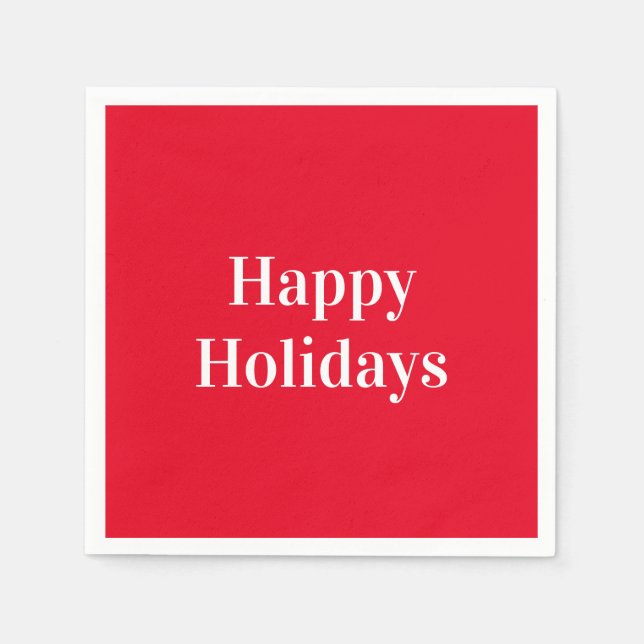 "Happy Holidays" red white party paper Napkin (Front)