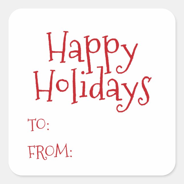 Happy Holidays red white to from blank cute Square Sticker (Front)