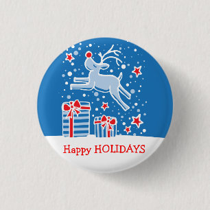 Happy Holidays reindeer christmas button/badge 1 Inch Round Button