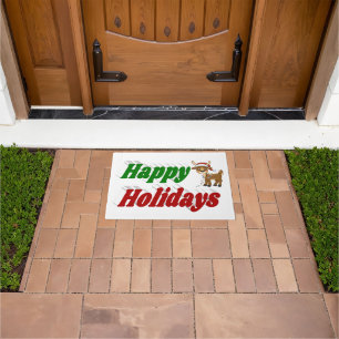 Happy Holidays Reindeer Christmas typography Doormat