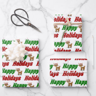 Happy Holidays Reindeer Christmas typography  Wrapping Paper Sheet
