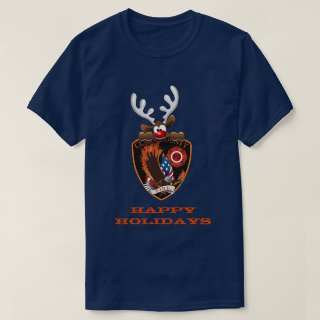 Happy Holidays Reindeer Clark County Nevada Fire T-Shirt (Design Front)