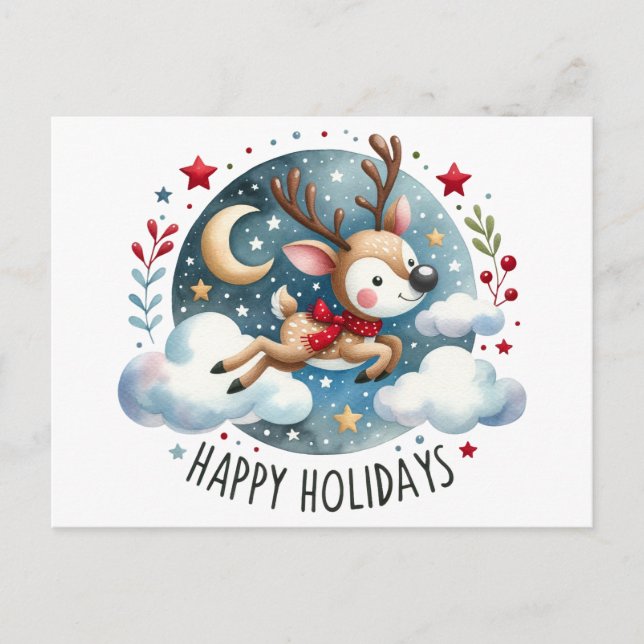 Happy Holidays Reindeer Postcard (Front)