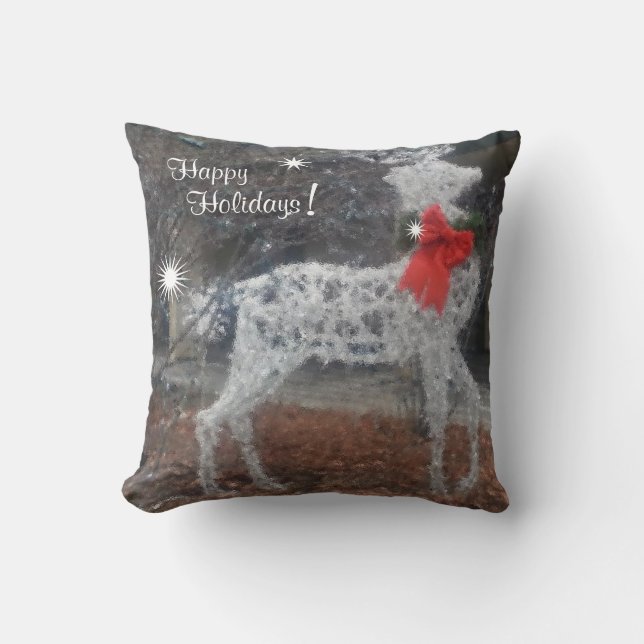 Happy Holidays Reindeer Throw Pillow (Front)