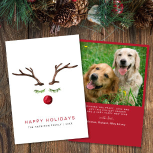 Happy Holidays Reindeer Watercolor Photo Christmas Holiday Card