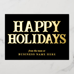 Happy Holidays Retro Black Gold Business Foil Holiday Card