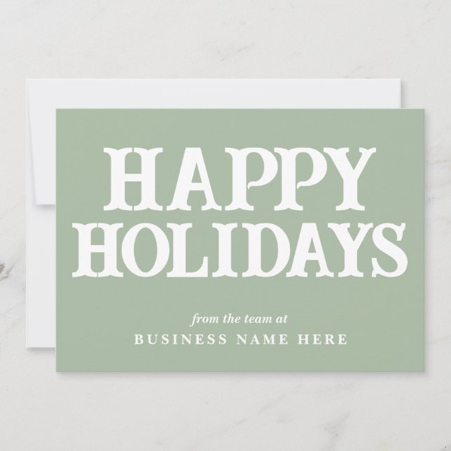 Happy Holidays Retro Sage Green Business Corporate Holiday Card (Front)