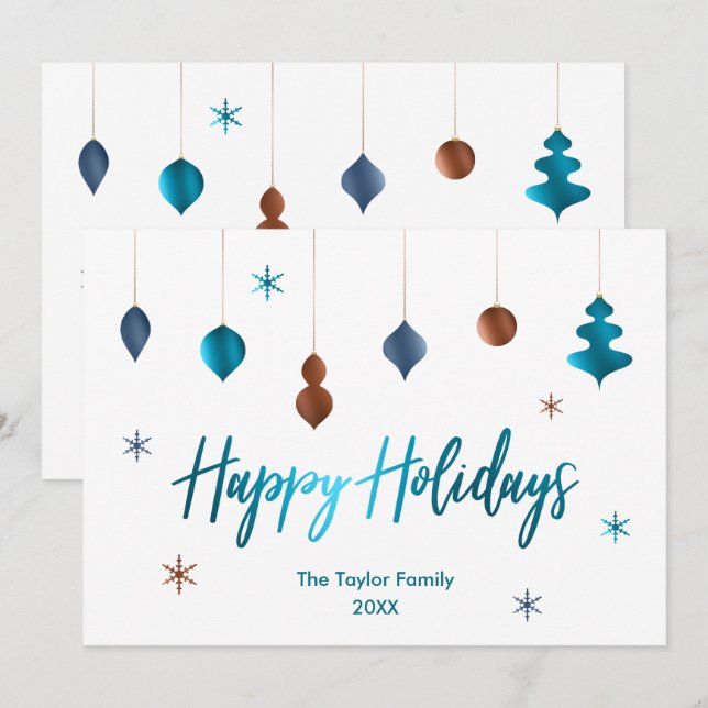 Happy Holidays Retro Teal Copper Navy Decor Invitation (Front/Back)