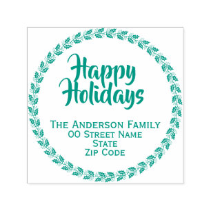 Happy Holidays return address round green Self-inking Stamp
