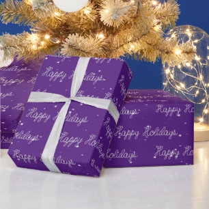 Happy Holidays Rope Text and Snowflakes Wrapping Paper