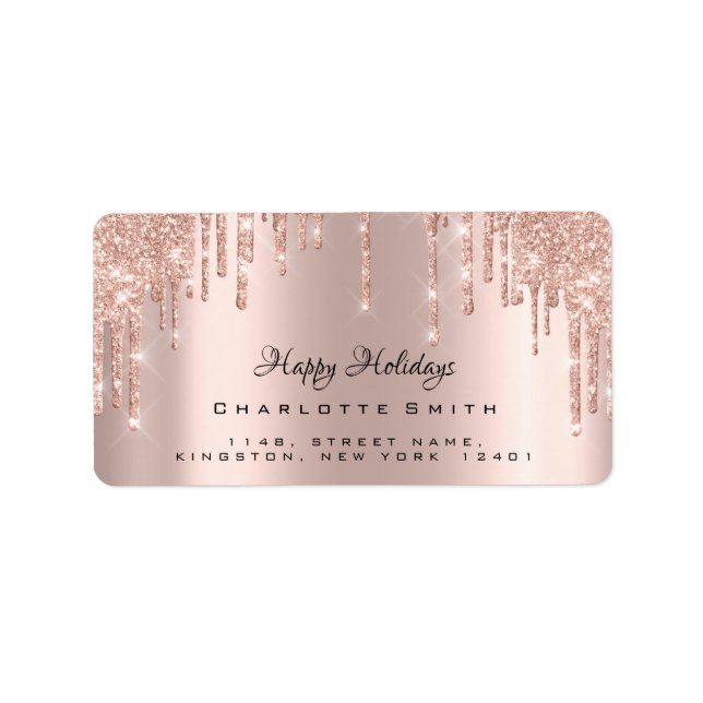 Happy Holidays Rose Blush Sparkly Glitter RSVP Label (Front)