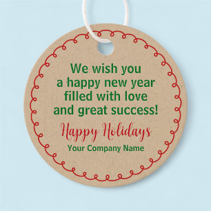 Happy Holidays Round Kraft Gift Tag Custom Company