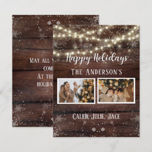 Happy Holidays Rustic 2 Photo Collage Carte de fam