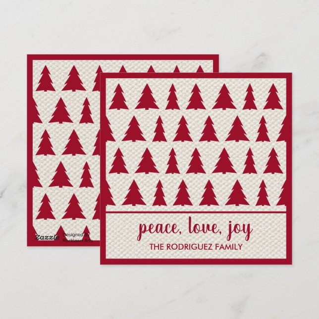 Happy Holidays Rustic Burgundy Beige Tree Pattern Holiday Card (Front/Back)