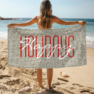 Happy Holidays Rustic Christmas Beach Towel