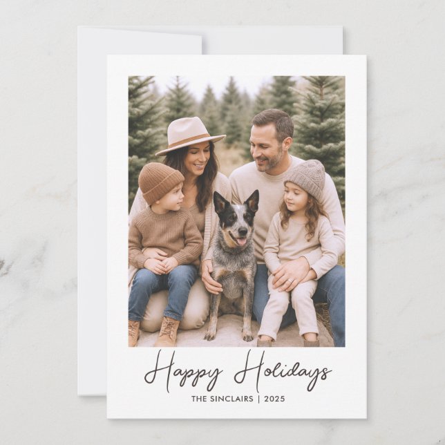Happy Holidays Rustic Family Photo Card (Front)