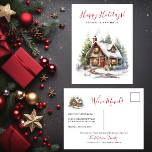 Happy Holidays Rustic New Home Moving Announcement Postcard