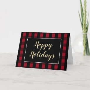 Happy Holidays Rustic Red And Black Plaid Custom Holiday Card