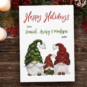 Happy Holidays Rustic watercolor Gnome Family Holiday Card
