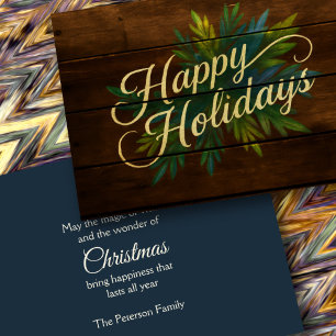 Happy Holidays Rustic Wooden Boards Painted Blue Holiday Card