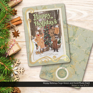 Happy Holidays Sage Green and Gold Photo Card