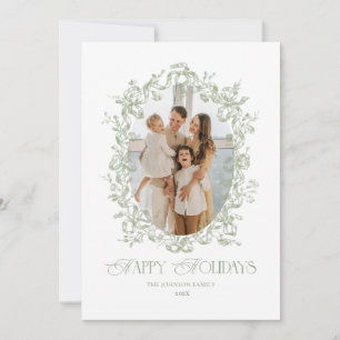 Happy Holidays Sage Green Christmas Photo Holiday Card
