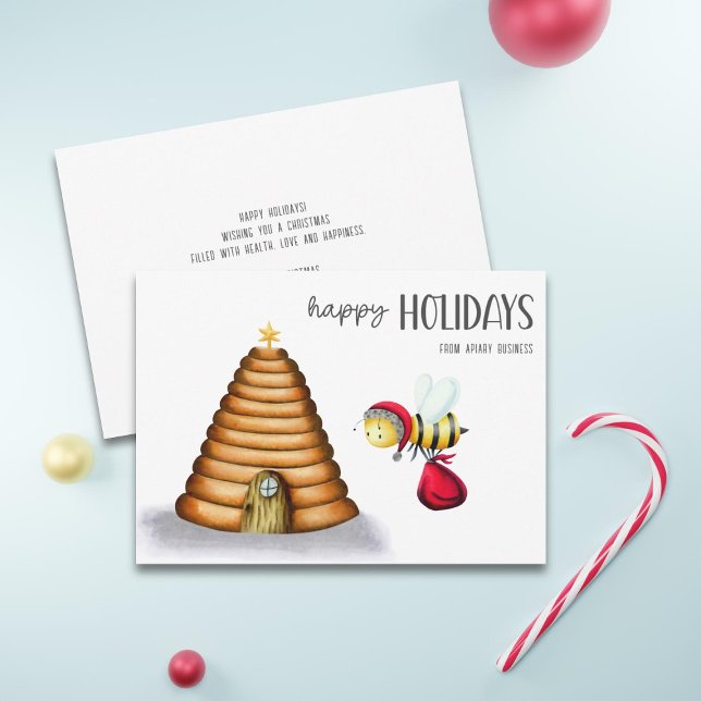 Happy Holidays Santa Bee Christmas Holiday Card (Creator Uploaded)