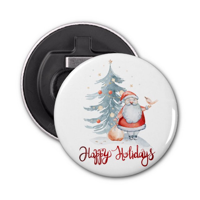 Happy Holidays,Santa Claus Pine Tree  Bottle Opener (Front)