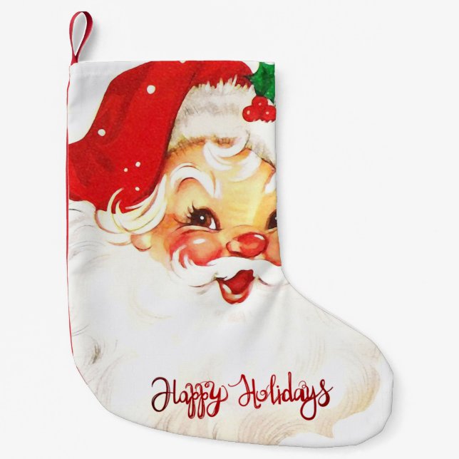 Happy Holidays,Santa Claus Retro  Small Christmas Stocking (Front)
