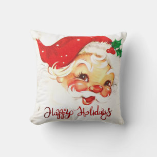 Happy Holidays,Santa Claus Retro Throw Pillow