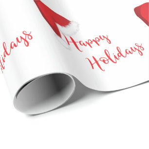 Happy Holidays Santa Hat Red Wrapping Paper