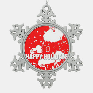 Happy Holidays - Santa Pewter Snowflake Ornament