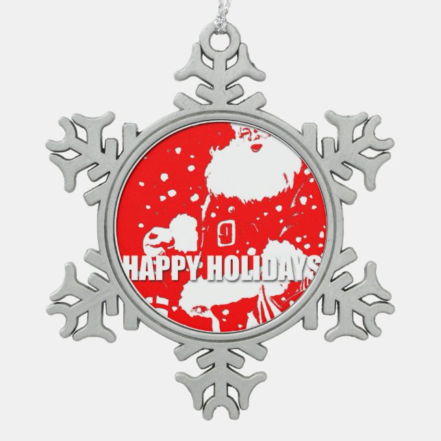 Happy Holidays - Santa Pewter Snowflake Ornament (Front)