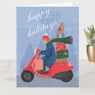 Happy Holidays Scooter Folded Greeting Card