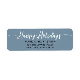 Happy Holidays Script Blue Address