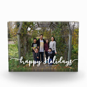Happy Holidays Script Chic Family Photo Christmas Block