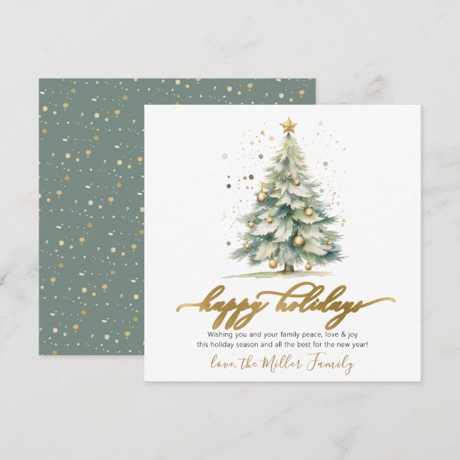 Happy Holidays Script Christmas Tree Non Photo Holiday Card (Front/Back)