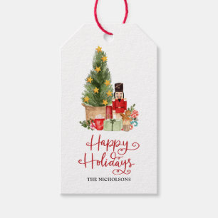Happy Holidays Script Christmas Tree Nutcracker Gift Tags