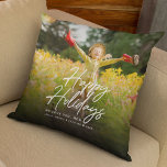 Happy Holidays Script Family Photo Custom Message Throw Pillow<br><div class="desc">Happy Holidays, We love you, Mom! Custom photo pillow that will be treasured for years to come. Personalize with two of your favourite family pictures and a custom message to your loved one. Perfect Christmas, New Years, Kwanzaa or Hanukkah gift for Mom, Grandma or any other family member, especially when...</div>