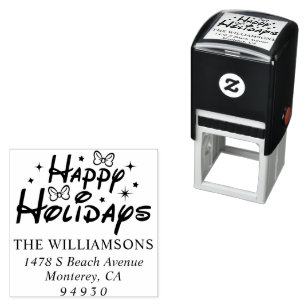 Happy Holidays Script Font Return Address  Self-inking Stamp