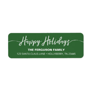 Happy Holidays Script Green Return Adresse Label