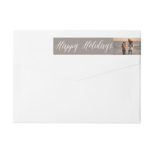 Happy Holidays Script Holiday Photo Return Address Wrap Around Label