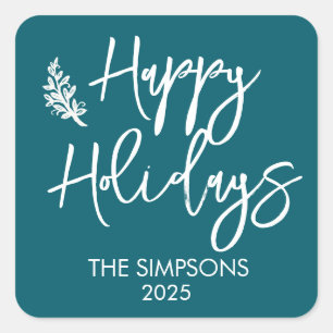 Happy Holidays Script Modern Minimalistic Square Sticker