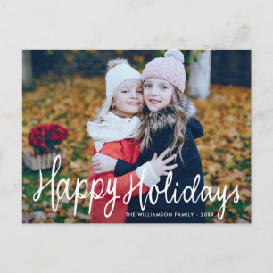 Happy holidays script overlay christmas photo card