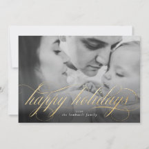 Happy Holidays Script Photo Christmas Card