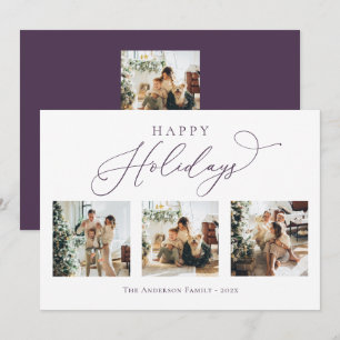 Happy Holidays Script Purple 2 Multi Photo  Holiday Card