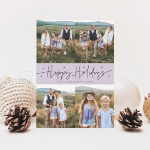 Happy Holidays Script Purple Multi Photo Holiday Card